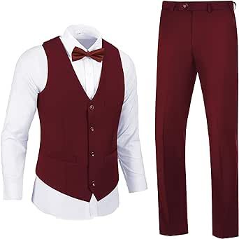Mrkotyion Men's Suits 2 Pieces Slim Fit Suit Set Groomsmen Tuxedos Prom Vest+Pants with Tie